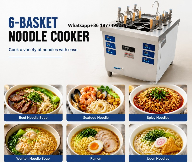 Induction Cooker - 6-Korb Kommerzieller Induktions-Nudelkocher 8KW Edelstahl-Pasta-Kocher Ramen-Kochmaschine