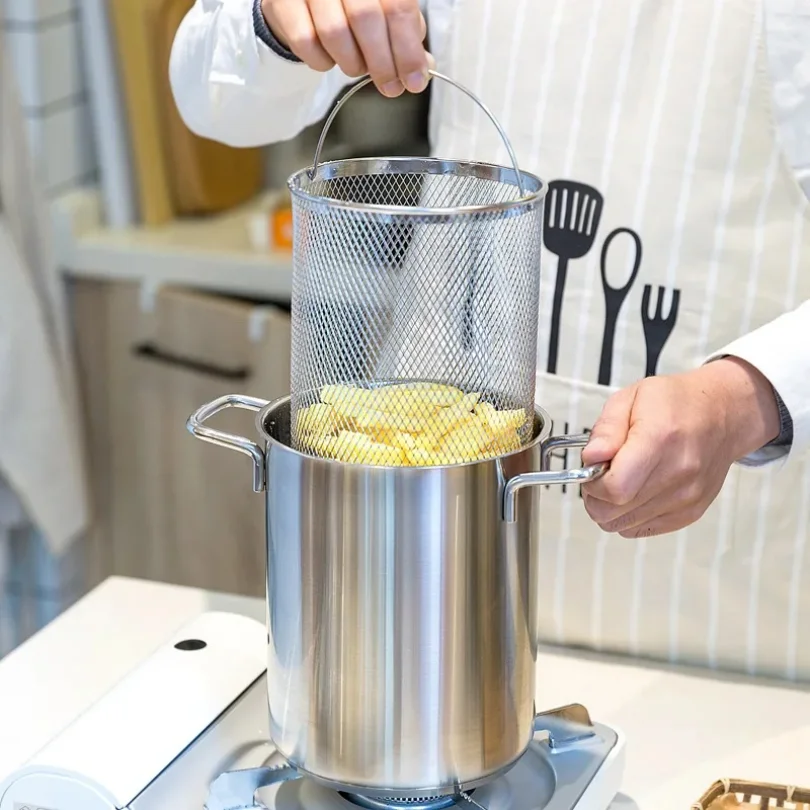 Rice Cooker - Schwerer, verdickter Spargel-Kochtopf mit Siebkorb, Stahl-Küchen-Restaurant-Bratkorb,